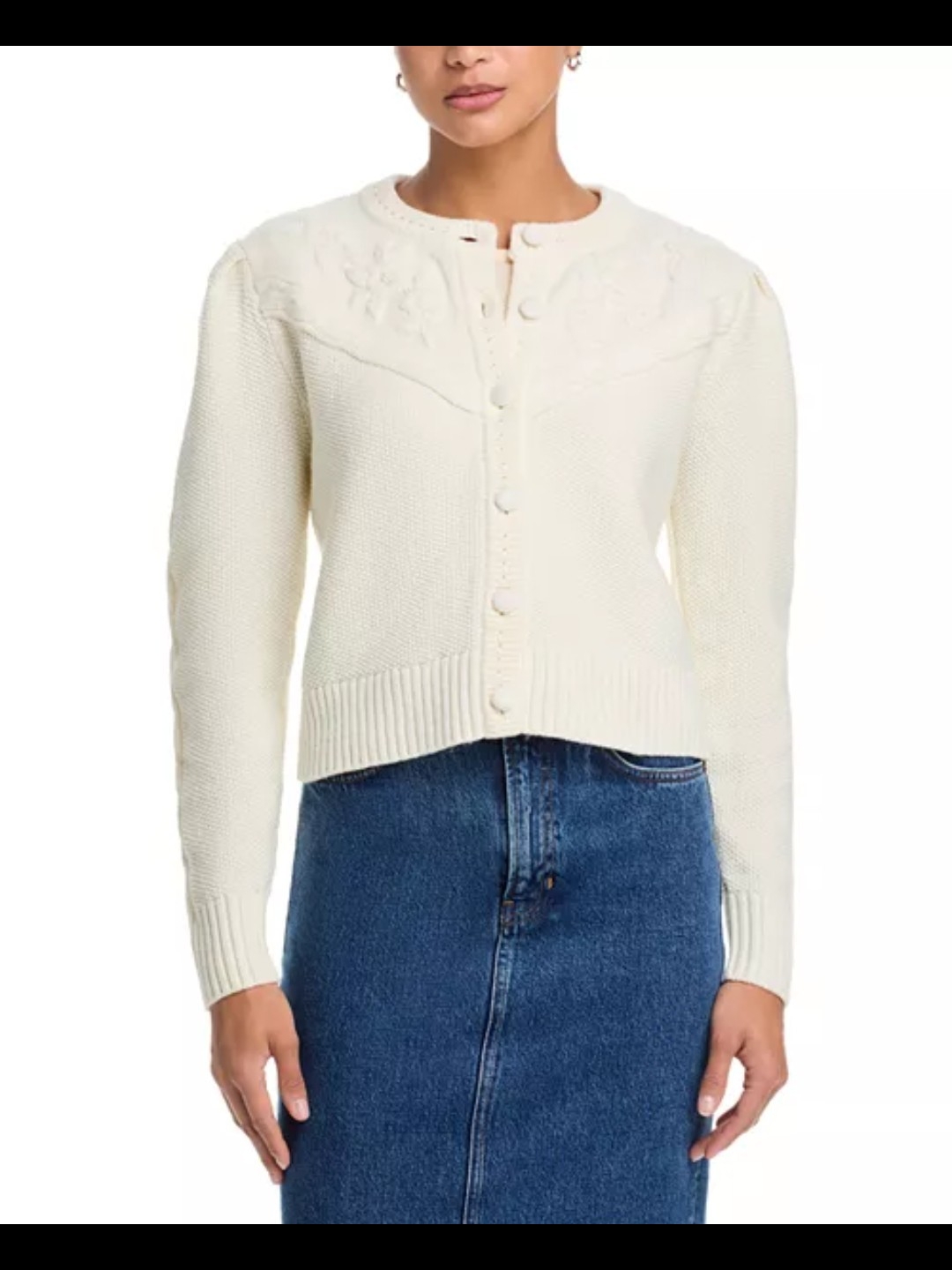 Nwt Aqua Classic Cream Button-Up Floral Knit Cardigan Sweater Light Academia M